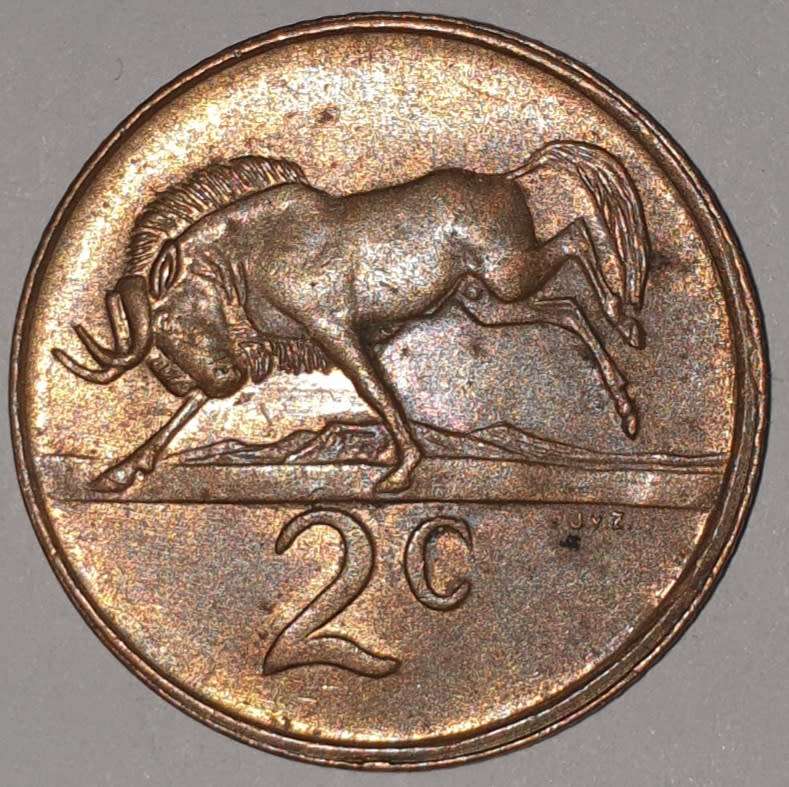 1989 - 2 CENT COIN (TWO CENT COIN) - RSA - BRONZE - KM#83 - BILINGUAL LEGEND - WILDEBEEST